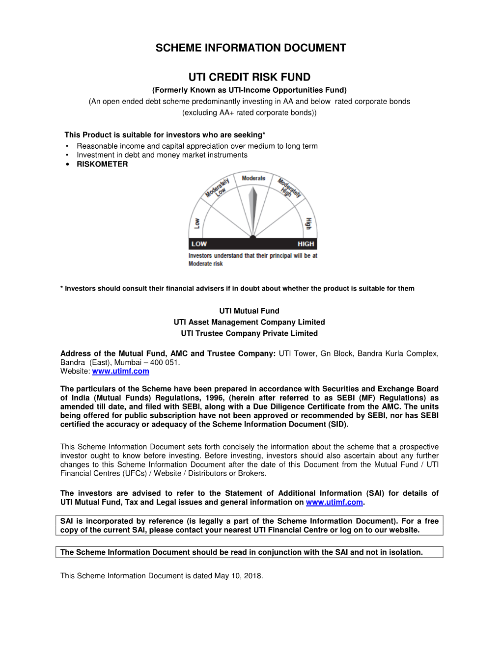 Scheme Information Document Uti Credit Risk