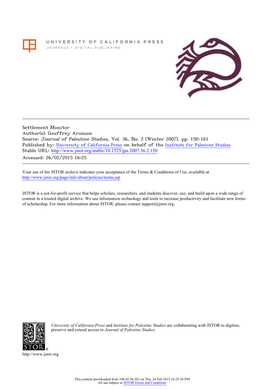 Settlement Monitor Author(S): Geoffrey Aronson Source: Journal of Palestine Studies, Vol