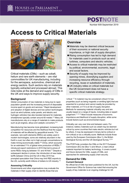 Access to Critical Materials