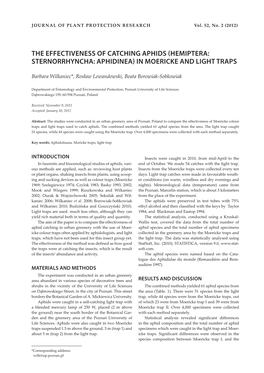 The Effectiveness of Catching Aphids (Hemiptera: Sternorrhyncha: Aphidinea) in Moericke and Light Traps