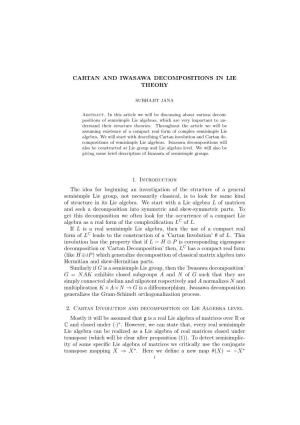 Cartan and Iwasawa Decompositions in Lie Theory