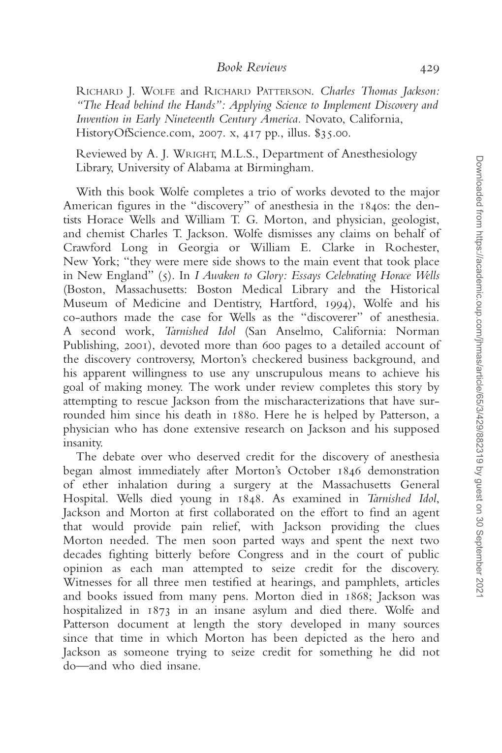 Charles Thomas Jackson:“The Head Behind the Hands”: Applying Science to Implement Discovery and Invention in Early Nineteenth Century America