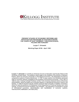 Present Stages of Economic Reforms and Privatization Programs in Eastern Europe: the Cases of East Germany, Czechoslovakia, Poland and Hungary