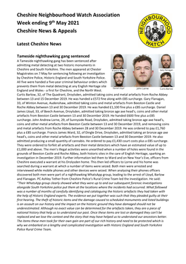Cheshire Neighbourhood Watch Association Week Ending 9Th May 2021 Cheshire News & Appeals
