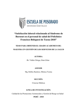 Francisco Bolognesi De Tacna-2018” “Satisfacción Laboral Relacionada Al