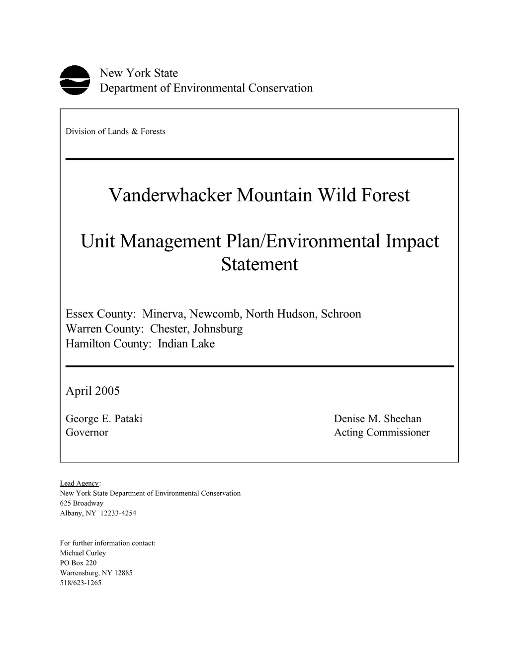 Vanderwhacker Mountain Wild Forest Unit Management Plan