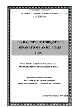 Les Racines Historiques Du Separatisme Anjouanais (1997)