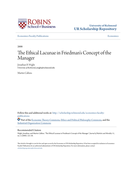 The Ethical Lacunae in Friedman's Concept of the Manager