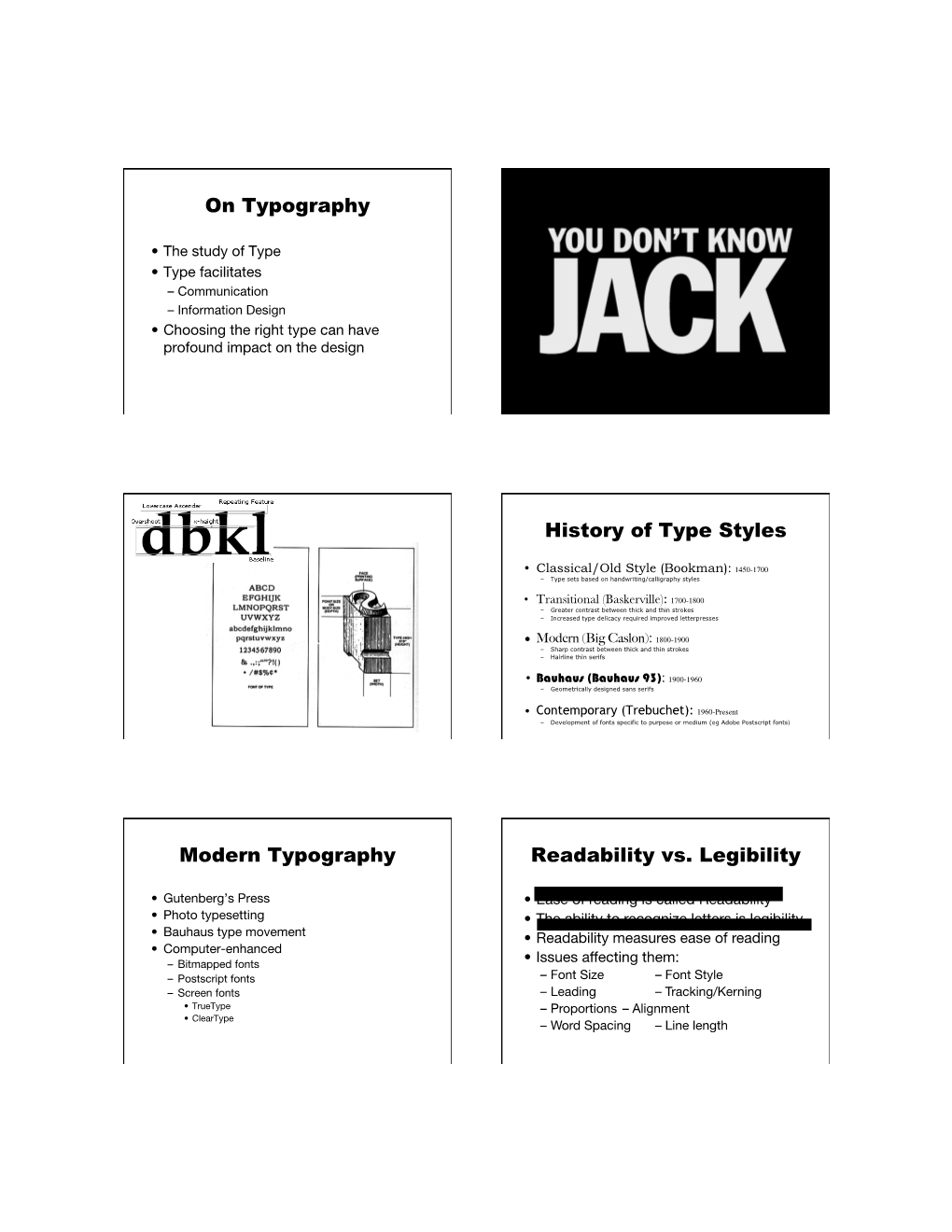 On Typography History of Type Styles Modern Typography Readability Vs