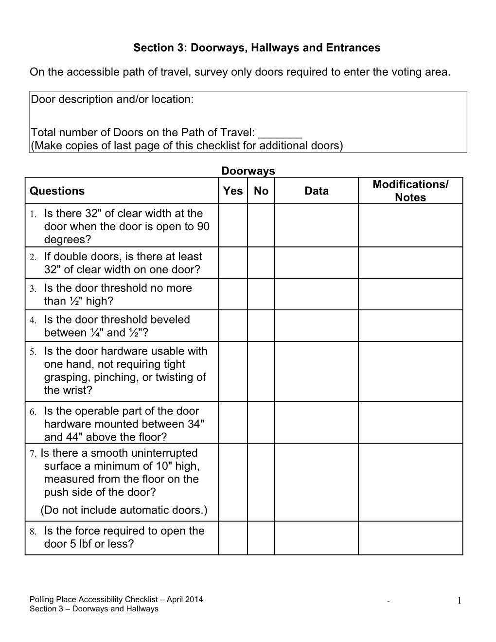 Section 1: Parking Spaces