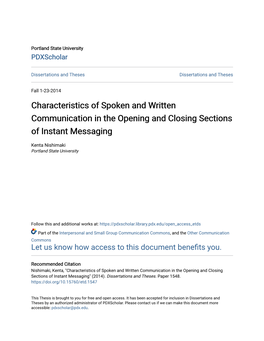 Characteristics of Spoken and Written Communication in the Opening and Closing Sections of Instant Messaging