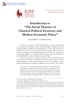 The Social Theories of Classical Political Economy and Modern Economic Policy”