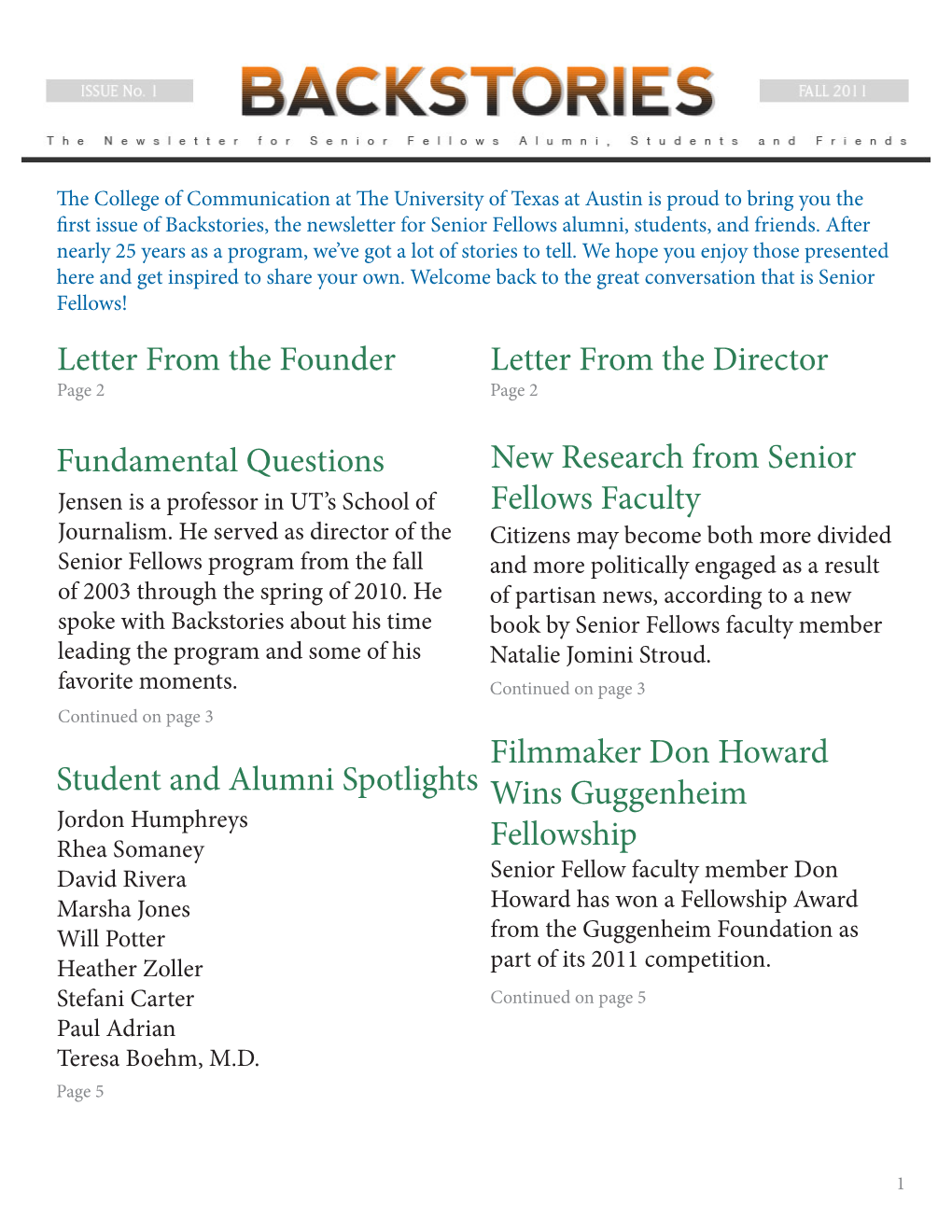 Letter from the Director New Research from Senior Fellows