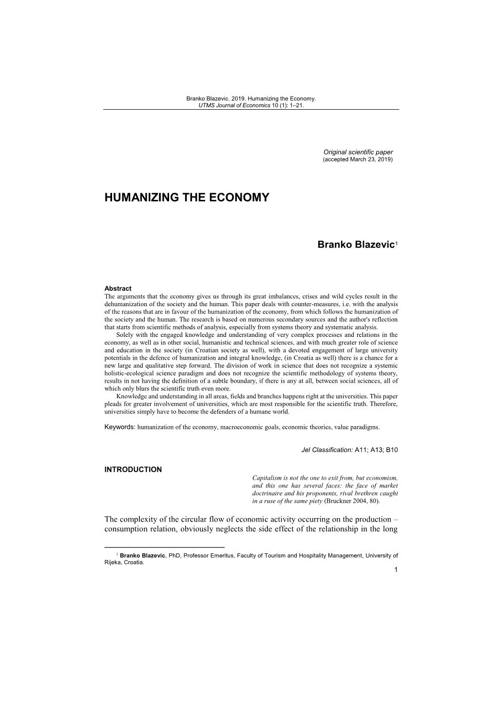 Humanizing the Economy