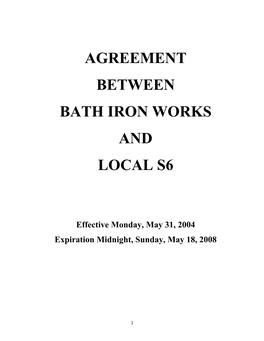 Agreement Between Bath Iron Works and Local S6