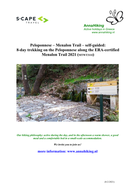 Peloponnese – Menalon Trail – Self-Guided: 8-Day Trekking on the Peloponnese Along the ERA-Certified Menalon Trail 2021 (MTWT311I)