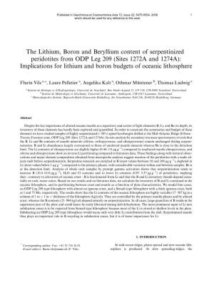 The Lithium, Boron and Beryllium Content Of