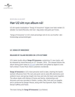 Hør U2 Sitt Nye Album Nå!
