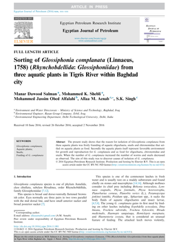 Sorting of Glossiphonia Complanata (Linnaeus, 1758) (Rhynchobdellida: Glossiphoniidae) from Three Aquatic Plants in Tigris River Within Baghdad City