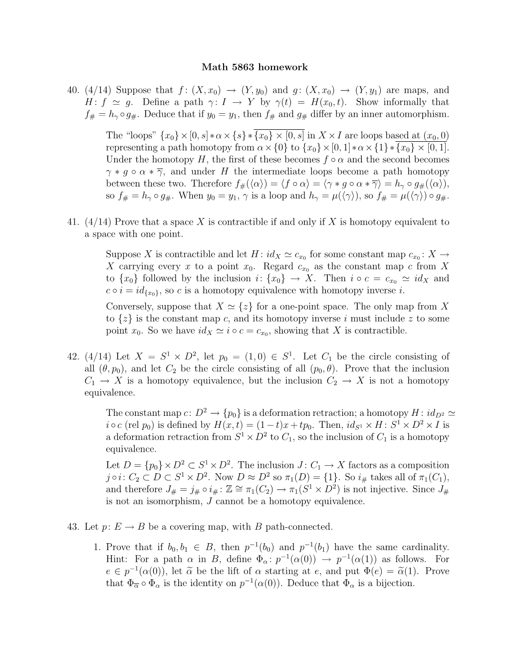 Math 5863 Homework 40. (4/14) Suppose That F : (X, X 0) → (Y,Y 0)