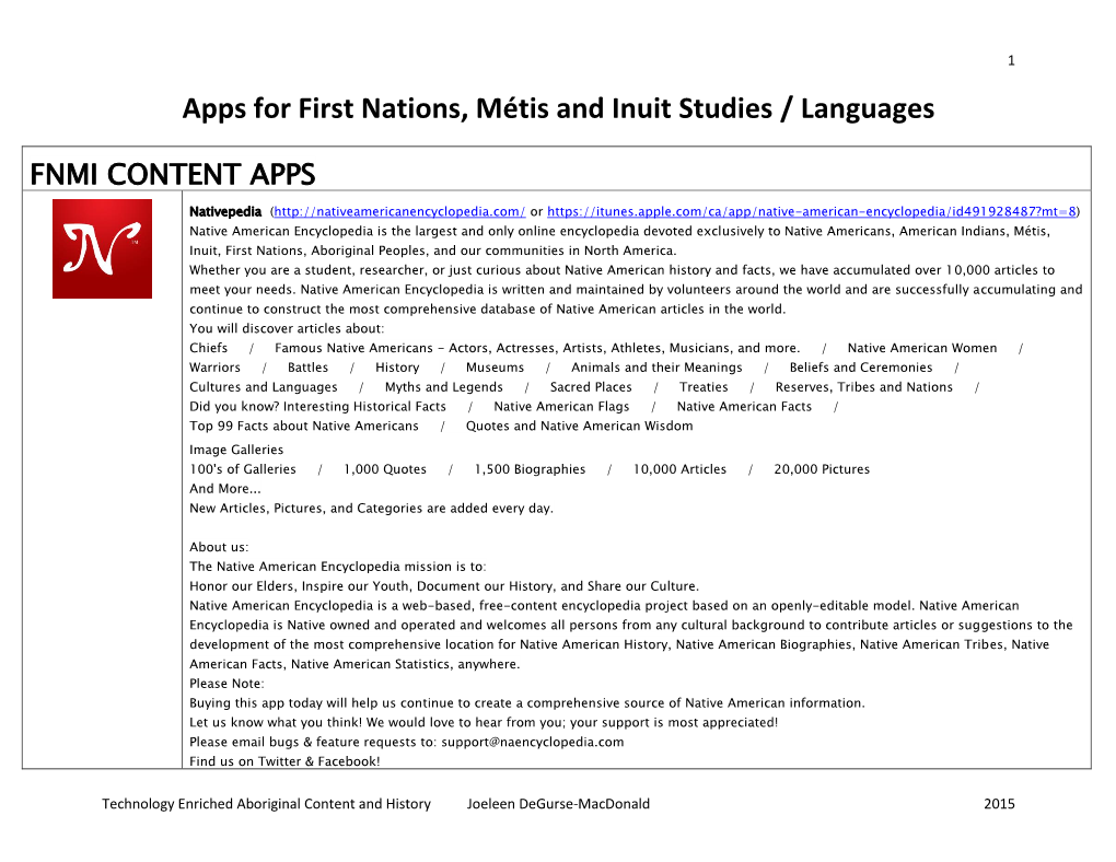 Apps for First Nations, Métis and Inuit Studies / Languages