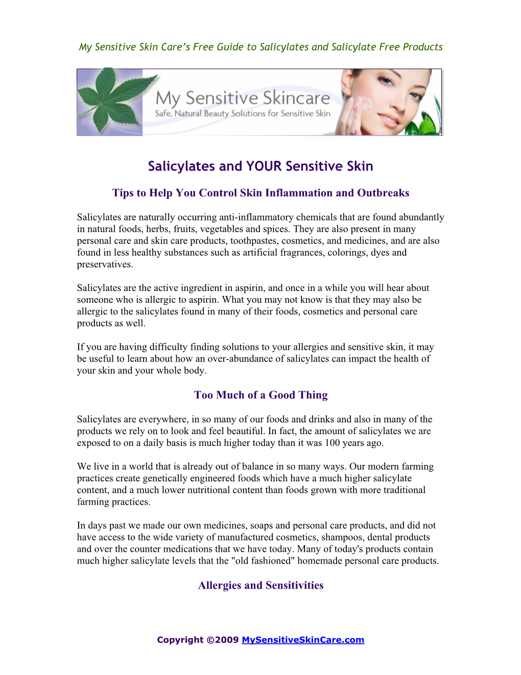 Salicylates and YOUR Sensitive Skin