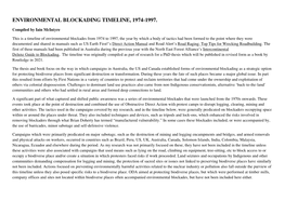 Environmental Blockading Timeline, 1974-1997
