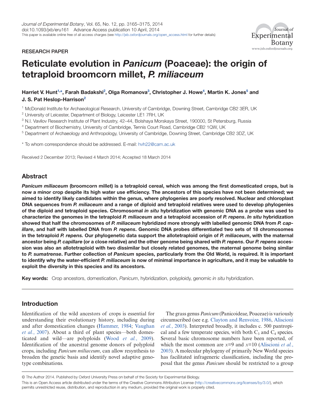 (Poaceae): the Origin of Tetraploid Broomcorn Millet, P. Miliaceum