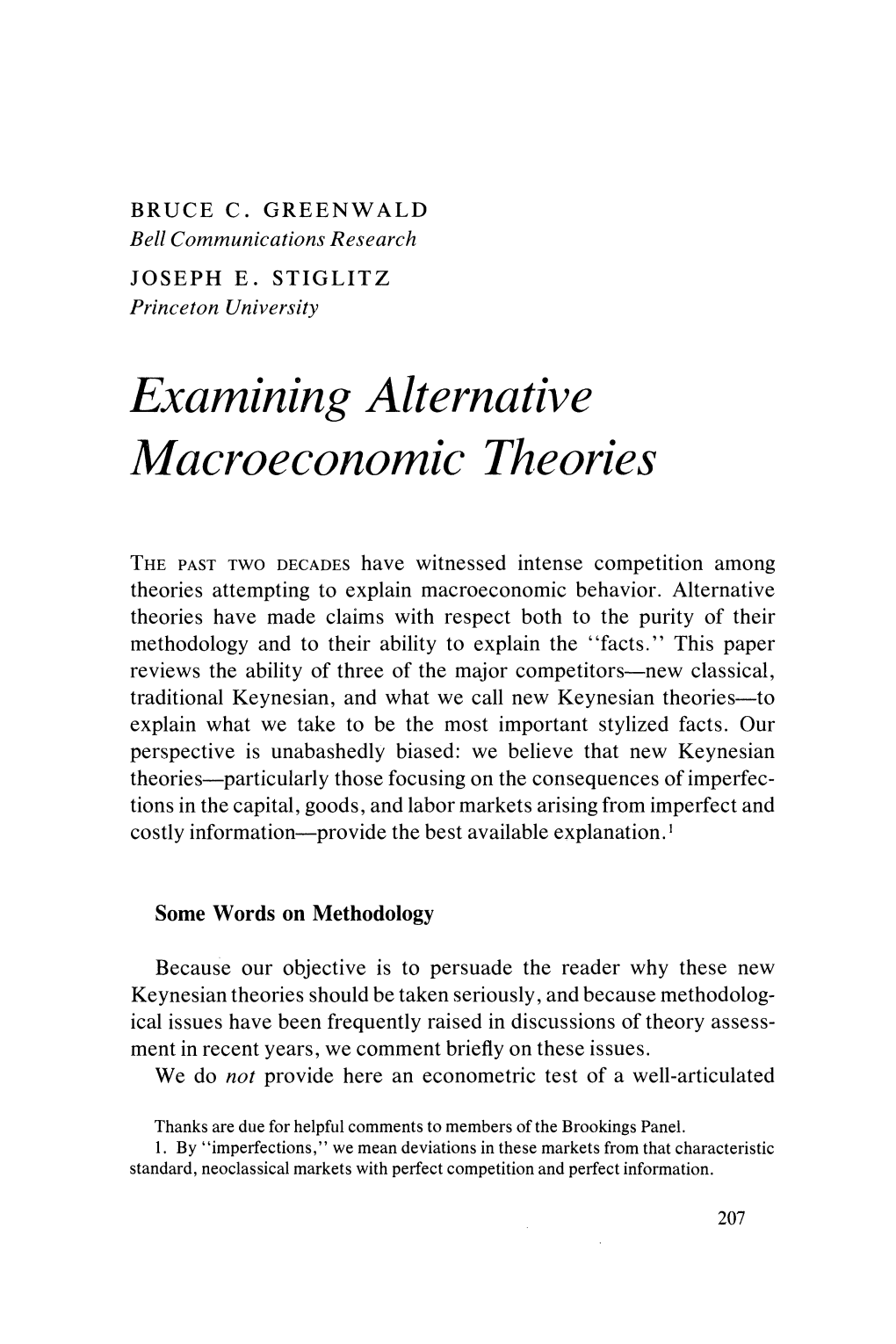 Examining Alternative Macroeconomic Theories