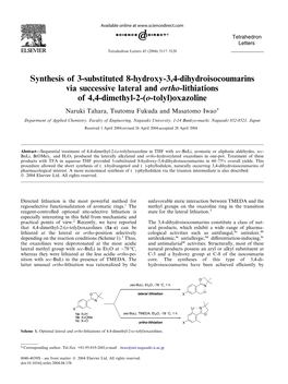 Synthesis of 3-Substituted 8-Hydroxy-3,4-Dihydroisocoumarins