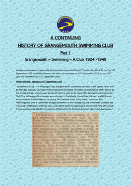 A CONTINUING HISTORY of GRANGEMOUTH SWIMMING CLUB Part 1 Grangemouth – Swimming – a Club 1924 -1949
