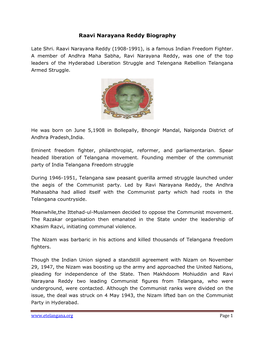Raavi Narayana Reddy Biography