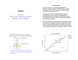 Lecture 1 Overview Time Scales, Temperature-Density Scalings