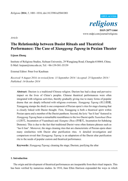 The Relationship Between Daoist Rituals and Theatrical Performance: the Case of Xianggong Tapeng in Puxian Theater