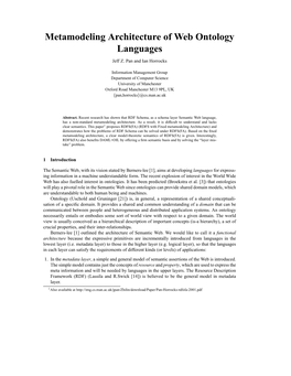 Metamodeling Architecture of Web Ontology Languages