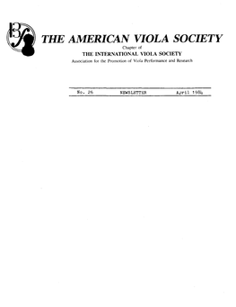 American Viola Society Newsletter No. 26, April 1984