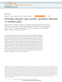 Clinically Relevant Copy Number Variations Detected in Cerebral Palsy