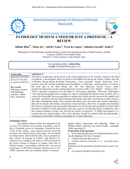 International Journal of Advanced Dental Research PATHOLOGY