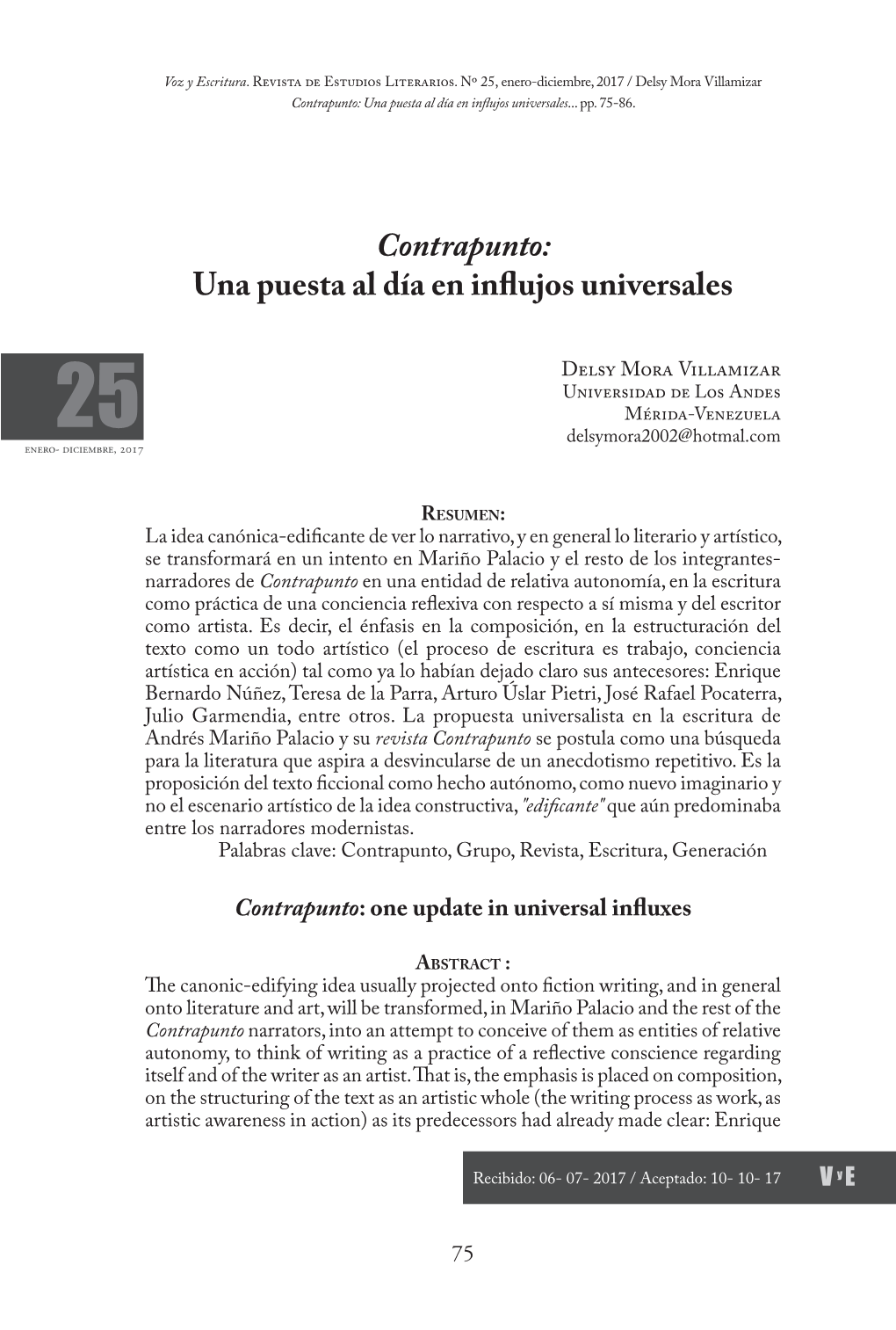 Contrapunto: Una Puesta Al Día En Infl Ujos Universales