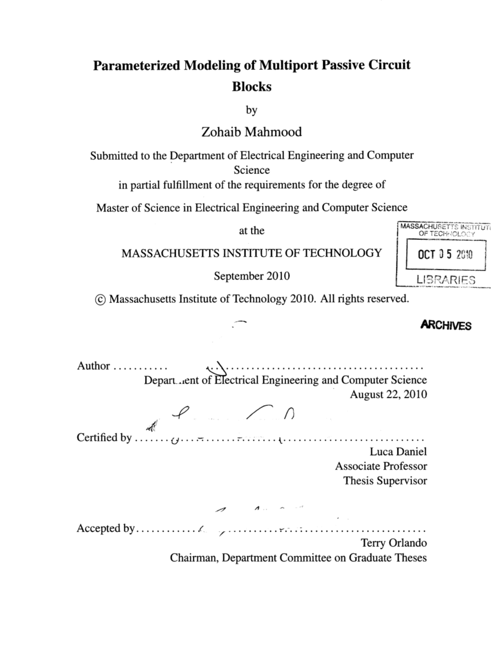 Parameterized Modeling of Multiport Passive Circuit Blocks