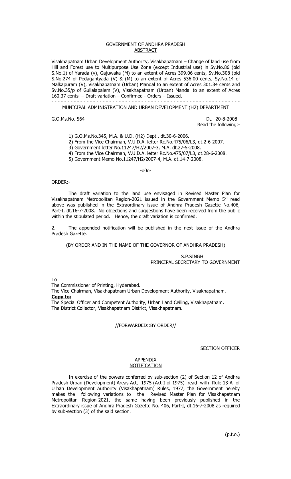 GOVERNMENT of ANDHRA PRADESH ABSTRACT Visakhapatnam Urban Development Authority, Visakhapatnam – Change of Land Use from Hill
