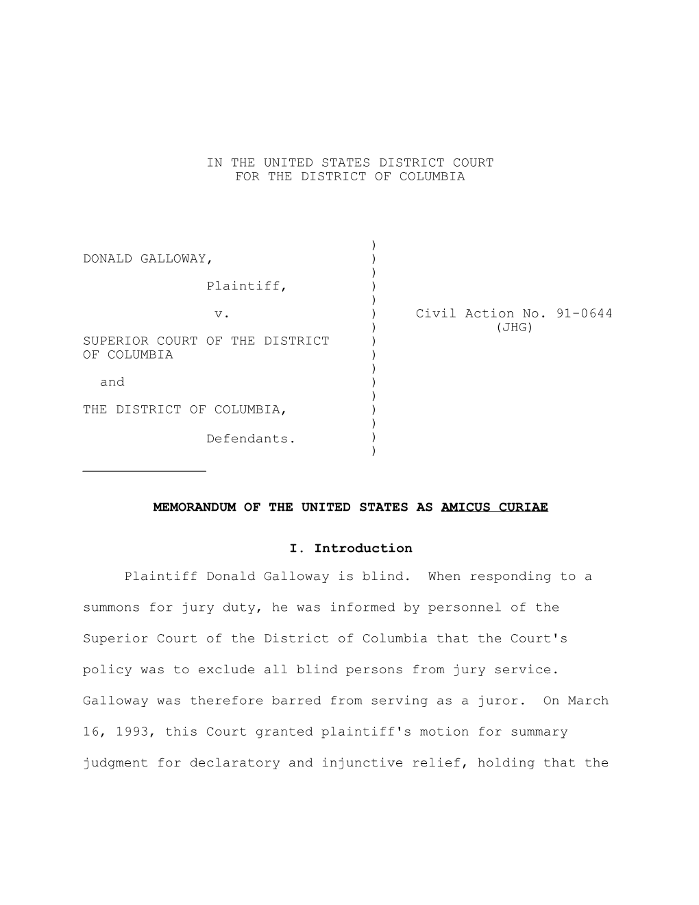 Gallowayway V. Superior Court of the District of Columbia