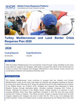 Turkey Mediterranean and Land Border Crisis Response Plan 2020