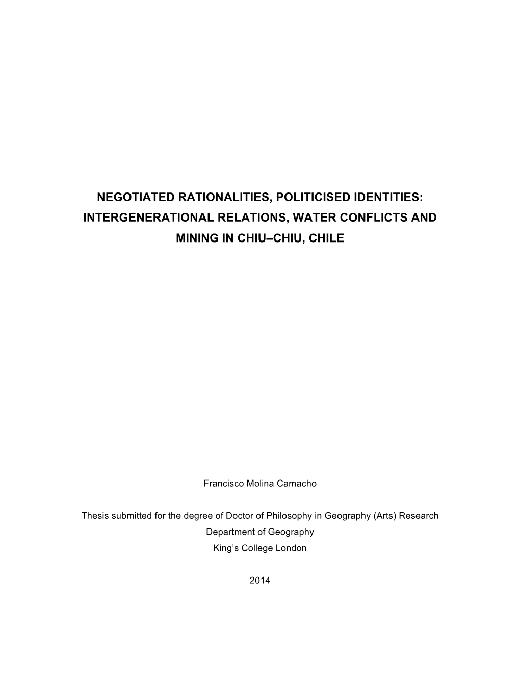 Intergenerational Relations, Water Conflicts and Mining in Chiu–Chiu, Chile