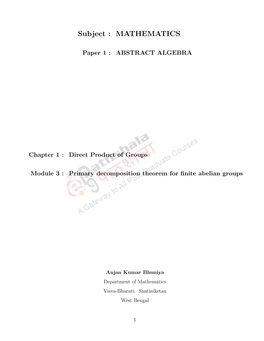 Primary Decomposition Theorem for Finite Abelian Groups
