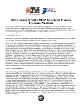 Serve Indiana & Public Allies' Americorps Program Grievance