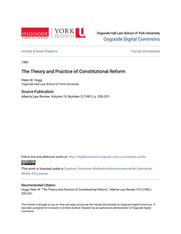 The Theory and Practice of Constitutional Reform