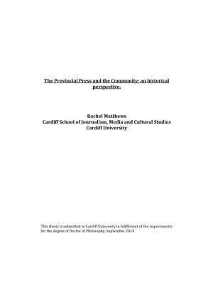 The Provincial Press and the Community: an Historical Perspective
