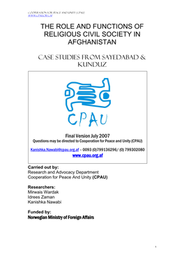 The Role and Functions of Religious Civil Society in Afghanistan