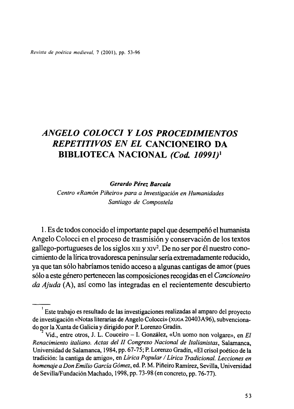 Angelo Colocci Y Los Procedimientos Repetitivos En El Cancionero Da